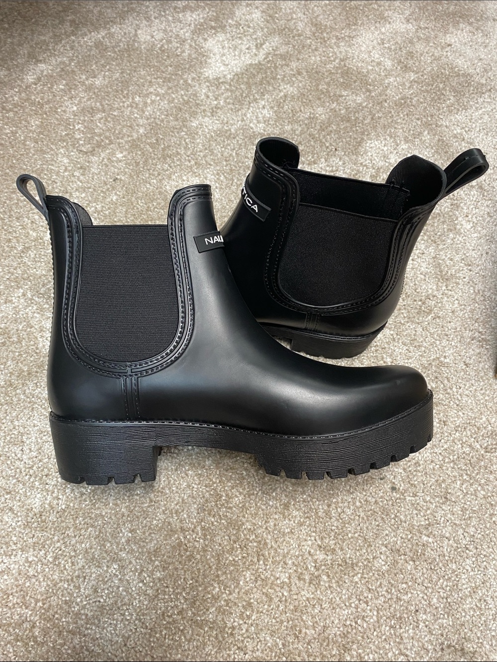 Nautica Matte Black Chelsea-Style Rain Ankle Boots - Picture 6 of 11